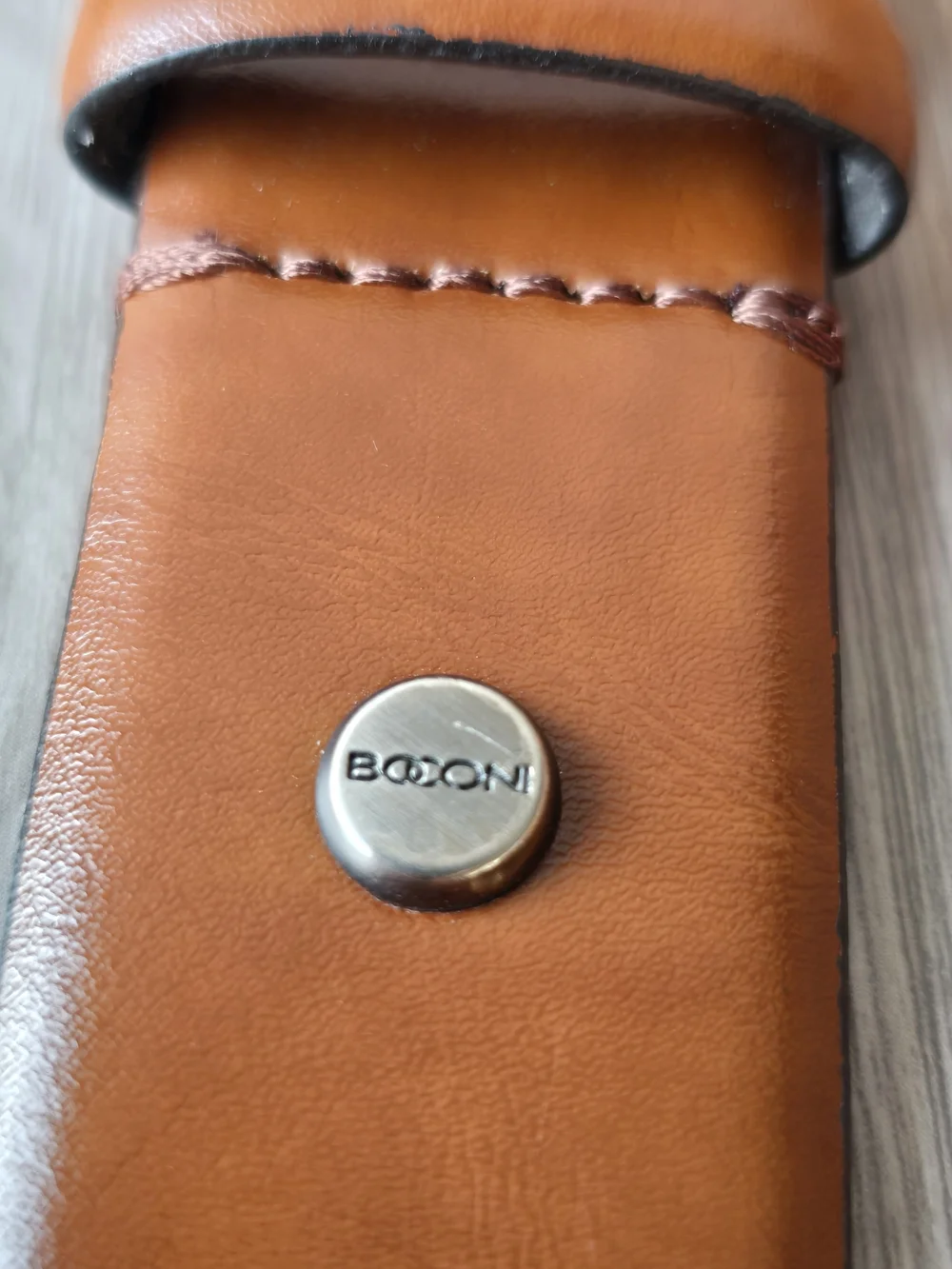 Boconi Cognac Tan Leather Belt Gunmetal Buckle Double Keeper Mens 34 Dress